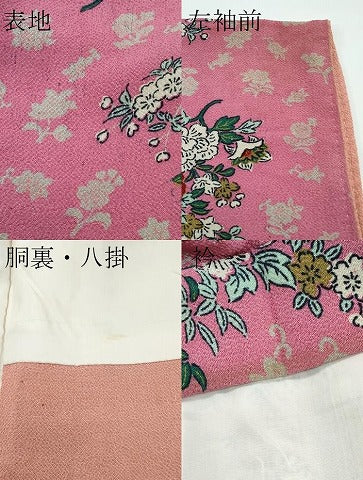 平和屋着物∵極上 アンティーク 大正ロマン 女の子 十三参り 子供 祝着 草花文 鬼しぼ縮緬 蘇芳香色地 逸品 CZAA4550s6
