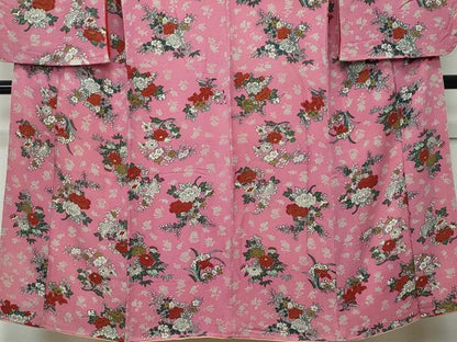 平和屋着物∵極上 アンティーク 大正ロマン 女の子 十三参り 子供 祝着 草花文 鬼しぼ縮緬 蘇芳香色地 逸品 CZAA4550s6