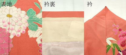平和屋着物●極上　アンティーク　大正ロマン　小振袖　草花文　金彩　鉛丹色地　逸品　CZAA4553s6
