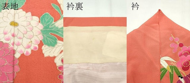 平和屋着物●極上　アンティーク　大正ロマン　小振袖　草花文　金彩　鉛丹色地　逸品　CZAA4553s6