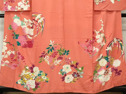 平和屋着物●極上　アンティーク　大正ロマン　小振袖　草花文　金彩　鉛丹色地　逸品　CZAA4553s6