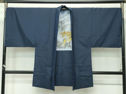 平和屋着物●極上　男性　生紬　アンサンブル　色無地　藍鉄色　証紙付き　逸品　CZAA4559s6