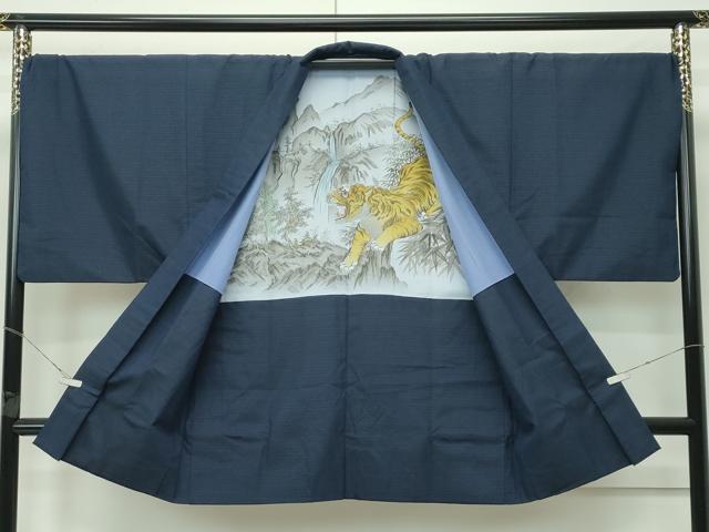 平和屋着物●極上　男性　生紬　アンサンブル　色無地　藍鉄色　証紙付き　逸品　CZAA4559s6 平和屋着物○極上 男性 生紬 アンサンブル 色無地 藍鉄色 証紙付き