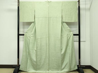 平和屋着物●極上　色無地　若葉色　草花地紋　さが美扱い　逸品　CZAA4563s6