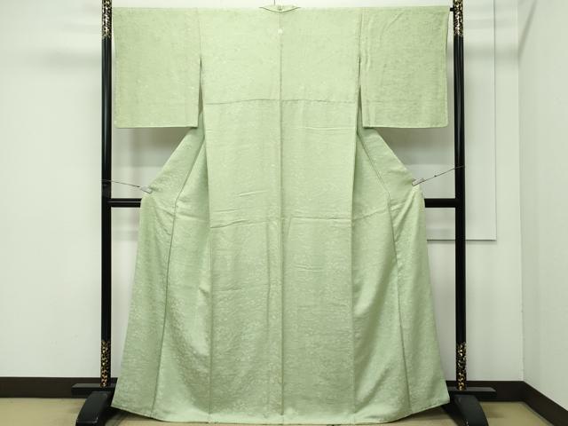 平和屋着物●極上　色無地　若葉色　草花地紋　さが美扱い　逸品　CZAA4563s6