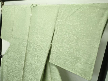 平和屋着物●極上　色無地　若葉色　草花地紋　さが美扱い　逸品　CZAA4563s6