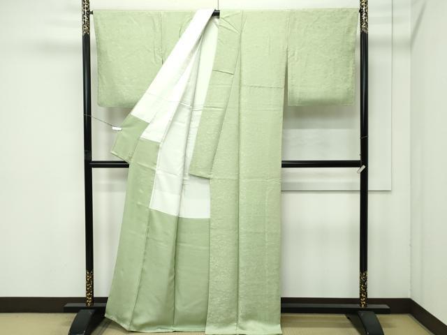 平和屋着物●極上　色無地　若葉色　草花地紋　さが美扱い　逸品　CZAA4563s6