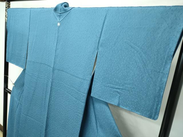 平和屋着物●極上　色無地　錆浅葱色　舞葉地紋　反端付き　逸品　CZAA4569s6