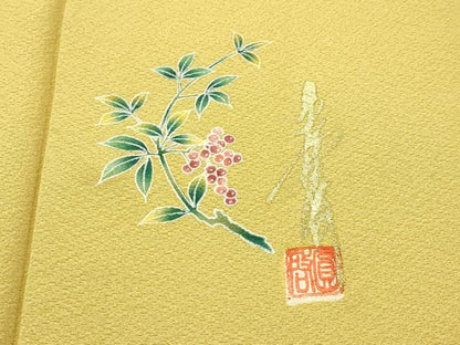 平和屋着物●極上　本草木染作家　圓啓　色無地　芥子色　逸品　未使用　CZAA4573s6