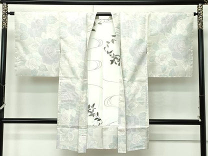 平和屋着物●極上　本場大島紬　白大島　アンサンブル　薔薇　逸品　未使用　CZAA4577s6
