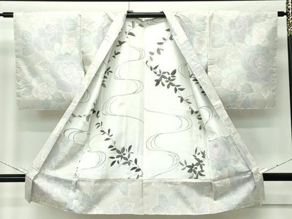 平和屋着物●極上　本場大島紬　白大島　アンサンブル　薔薇　逸品　未使用　CZAA4577s6