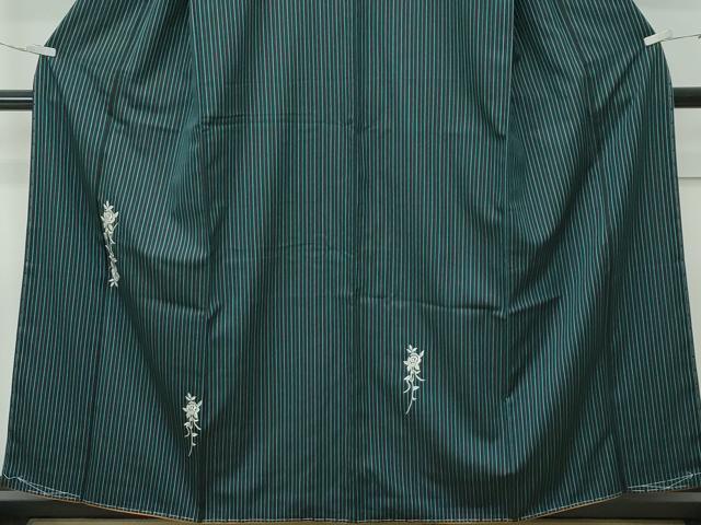 平和屋本店●極上 訪問着 お召地 総刺繍 縞 薔薇 黒地 銀糸 やまと金ラベル 逸品 未使用 CZAA4578s6