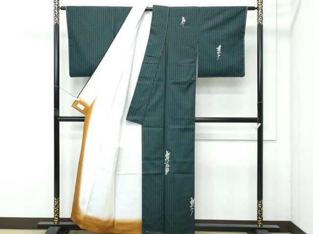 平和屋本店●極上 訪問着 お召地 総刺繍 縞 薔薇 黒地 銀糸 やまと金ラベル 逸品 未使用 CZAA4578s6