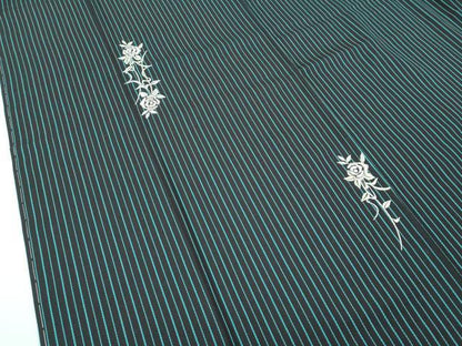 平和屋本店●極上 訪問着 お召地 総刺繍 縞 薔薇 黒地 銀糸 やまと金ラベル 逸品 未使用 CZAA4578s6