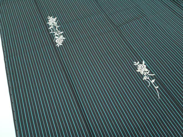 平和屋本店●極上 訪問着 お召地 総刺繍 縞 薔薇 黒地 銀糸 やまと金ラベル 逸品 未使用 CZAA4578s6