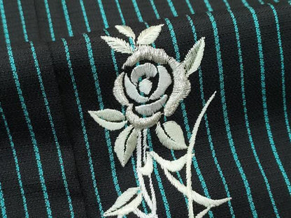 平和屋本店●極上 訪問着 お召地 総刺繍 縞 薔薇 黒地 銀糸 やまと金ラベル 逸品 未使用 CZAA4578s6
