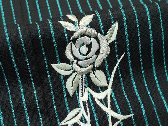 平和屋本店●極上 訪問着 お召地 総刺繍 縞 薔薇 黒地 銀糸 やまと金ラベル 逸品 未使用 CZAA4578s6