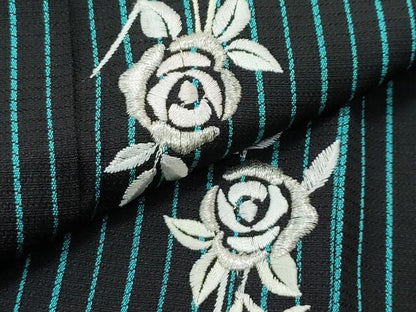 平和屋本店●極上 訪問着 お召地 総刺繍 縞 薔薇 黒地 銀糸 やまと金ラベル 逸品 未使用 CZAA4578s6