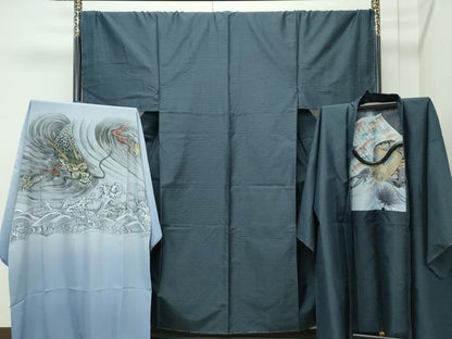 平和屋着物●極上　男性　紬　アンサンブル・長襦袢セット　キングサイズ　100亀甲　逸品　未使用　CZAA4582s6