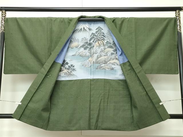 平和屋本店●極上　男性　本場結城紬　重要無形文化財　アンサンブル　色無地　麹塵色　井上商事謹製　証紙付き　逸品　CZAA4585s6 平和屋本店○極上 男性 本場結城紬 重要無形文化財 アンサンブル 色無地 麹