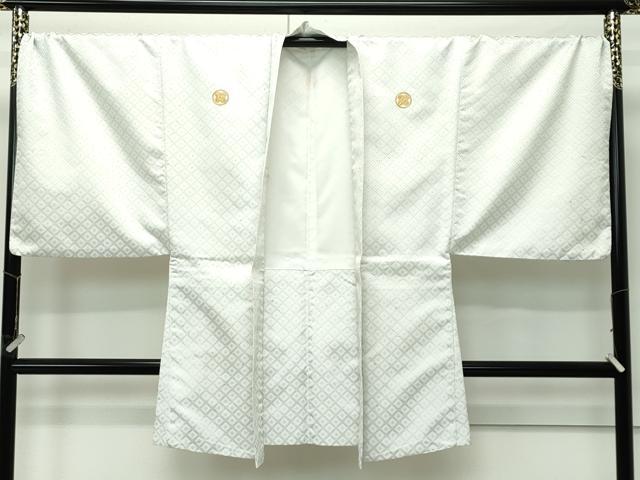 平和屋着物■極上　男性　紋付き・羽織セット　キングサイズ　舞台衣装　白地　洗える着物　逸品　CZAA4592s6