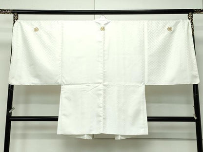 平和屋着物■極上　男性　紋付き・羽織セット　キングサイズ　紗綾形地紋　舞台衣装　白地　洗える着物　逸品　CZAA4593s6
