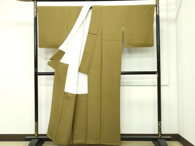 平和屋着物●極上　色無地　国防色　菱地紋　反端付き　逸品　未使用　CZAA4598s6