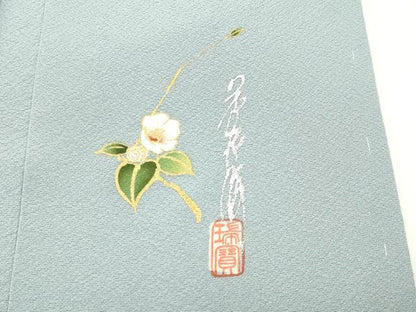 平和屋着物●極上　本草木染作家　瑞寶　色無地　青磁鼠色　逸品　未使用　CZAA4599s6