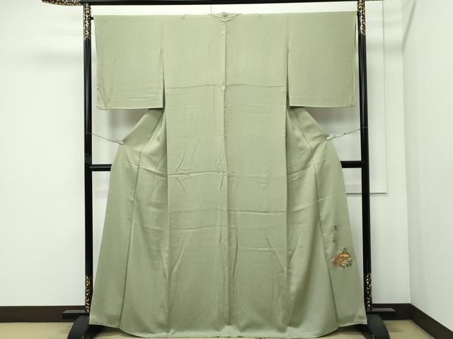 平和屋着物●極上　螺鈿作家　甲斐泰造　色無地　柳茶色　花唐草地紋　やまと誂製　逸品　CZAA4612s6