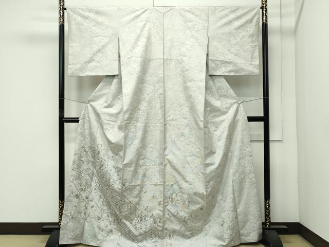 平和屋本店●極上 訪問着 本場大島紬地 白大島 総刺繍 中国三大刺繍 スワトウ刺繍 ９マルキ 正倉院花唐草文 金糸 逸品 CZAA4621s6