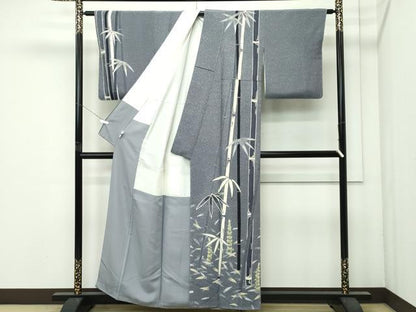 平和屋着物●極上　京本政樹着物コレクション　訪問着　笹竹文　竹の子　筍　鉛色地　反端付き　逸品　未使用　CZAA4622s6