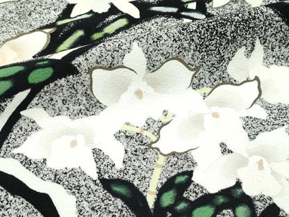 平和屋本店●極上　訪問着　作家物　川勝　草花文　たたき染め　黒地　金彩　逸品　CZAA4628s6