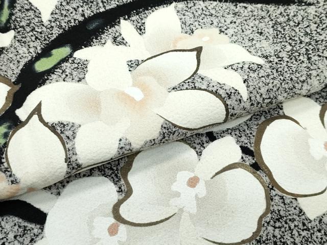 平和屋本店●極上　訪問着　作家物　川勝　草花文　たたき染め　黒地　金彩　逸品　CZAA4628s6