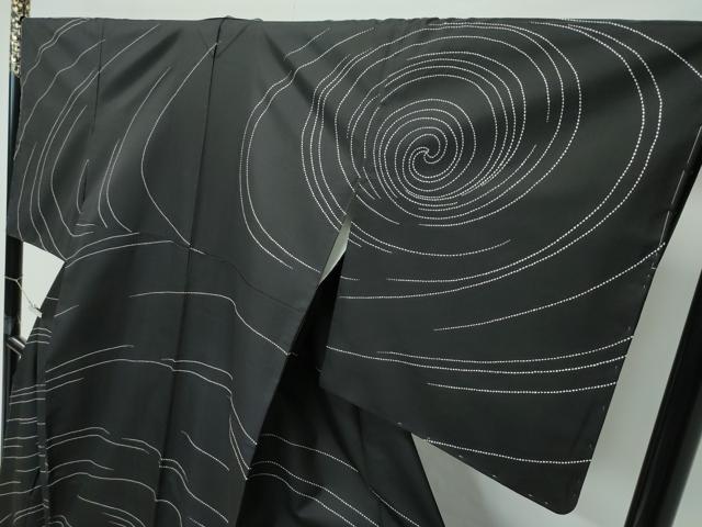 平和屋本店●極上　訪問着　紬地　刺し子　渦巻　黒地　逸品　未使用　CZAA4629s6