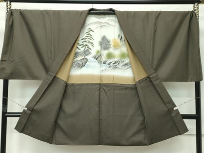 平和屋着物＃極上　男性　長羽織　キングサイズ　色無地　涅色　逸品　CZAA4634s6