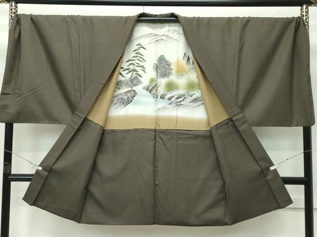 平和屋着物＃極上　男性　長羽織　キングサイズ　色無地　涅色　逸品　CZAA4634s6