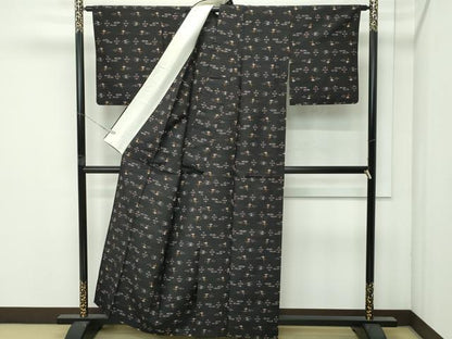 平和屋本店▽極上 国指定重要無形文化財 本場久米島紬 単衣 手織 逸品 CZAA4641s6