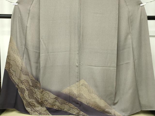 平和屋着物●極上　印傳　訪問着　江戸小紋　万筋　黒紅×亜麻色　草花文　暈し染め　逸品　CZAA4649s6 平和屋着物○極上 印傳 訪問着 江戸小紋 万筋 黒紅×亜麻色 草花文 暈し