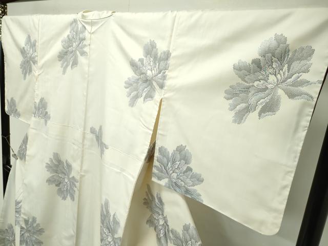 平和屋本店●極上　都喜ヱ門　本場大島紬　白大島　7マルキ　牡丹　藤絹織物謹製　逸品　未使用　CZAA4650s6