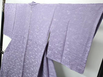 平和屋着物●極上　色無地　鳩羽鼠色　作家物　舞葉楓文地紋　逸品　CZAA4652s6