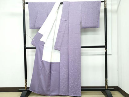 平和屋着物●極上　色無地　鳩羽鼠色　作家物　舞葉楓文地紋　逸品　CZAA4652s6