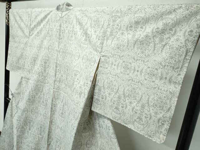 平和屋着物●極上　本場大島紬　白大島　９マルキ　更紗花文　逸品　CZAA4653s6
