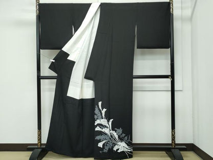 平和屋本店●極上　訪問着　作家物　カラー　黒地　逸品　CZAA5748s6