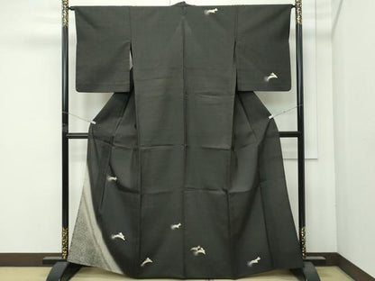 平和屋着物▽極上　十日町　名門青柳謹製　赤城紬　訪問着　単衣　絞り　跳び兎　檳榔子染色地　逸品　CZAA4662s6