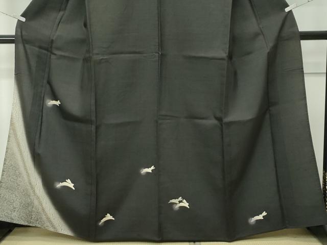 平和屋着物▽極上　十日町　名門青柳謹製　赤城紬　訪問着　単衣　絞り　跳び兎　檳榔子染色地　逸品　CZAA4662s6