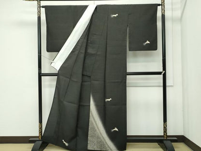 平和屋着物▽極上　十日町　名門青柳謹製　赤城紬　訪問着　単衣　絞り　跳び兎　檳榔子染色地　逸品　CZAA4662s6