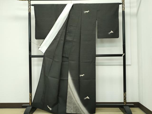 平和屋着物▽極上　十日町　名門青柳謹製　赤城紬　訪問着　単衣　絞り　跳び兎　檳榔子染色地　逸品　CZAA4662s6