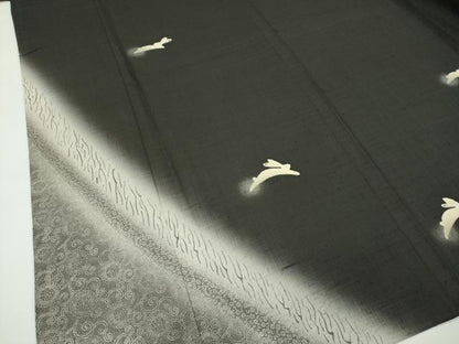 平和屋着物▽極上　十日町　名門青柳謹製　赤城紬　訪問着　単衣　絞り　跳び兎　檳榔子染色地　逸品　CZAA4662s6