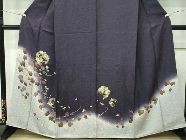 平和屋着物●極上　訪問着　草花文　暈し染め　紫黒色地　逸品　CZAA4665s6