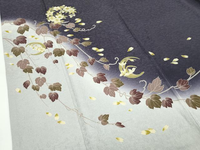 平和屋着物●極上　訪問着　草花文　暈し染め　紫黒色地　逸品　CZAA4665s6